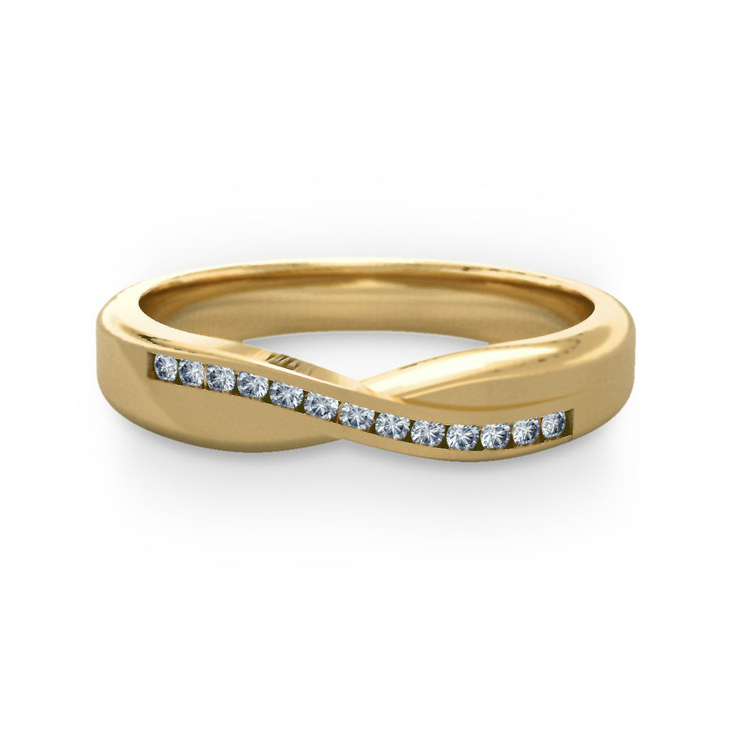 Diamond Set Crossover Gold Wedding Ring
