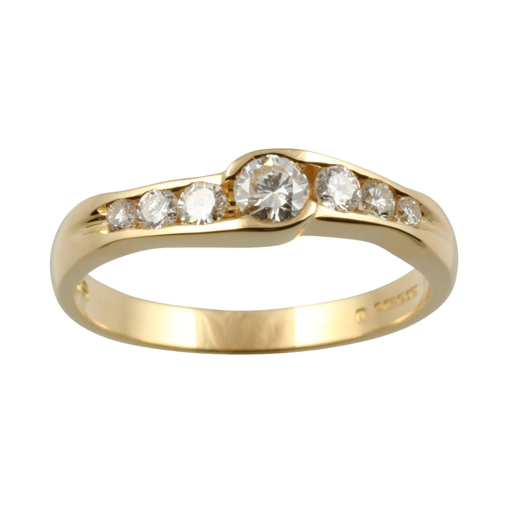 7 Stone Slight Crossover Gold Diamond Ring