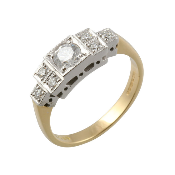 Art Deco Style 7 Diamond Gold Ring