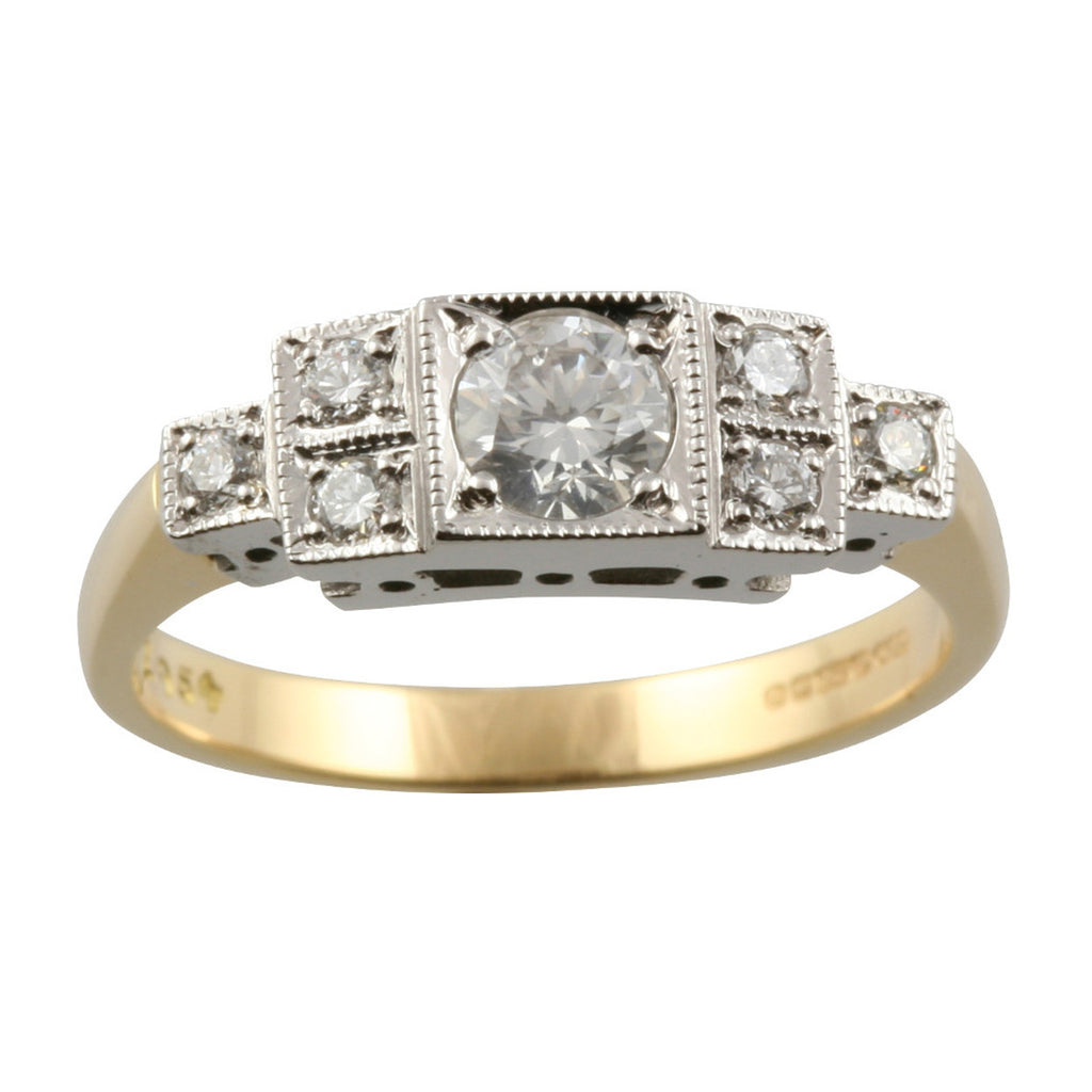 Art Deco Style 7 Diamond Gold Ring