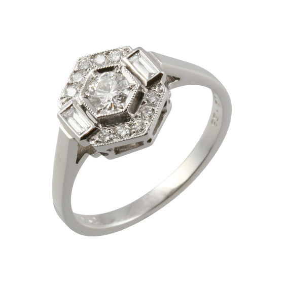 Art Deco Style Baguette & Round Diamond Ring