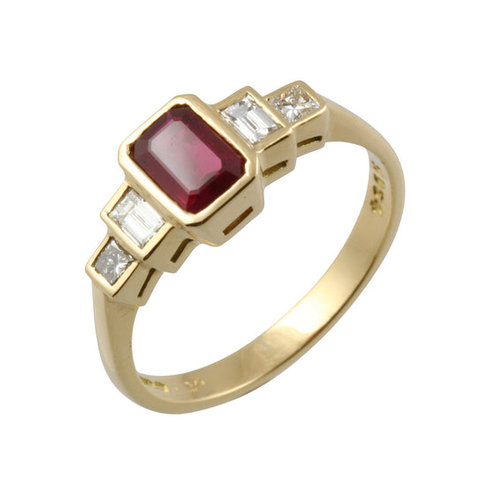 Graduated 5 Stone Diamond & Ruby Ring