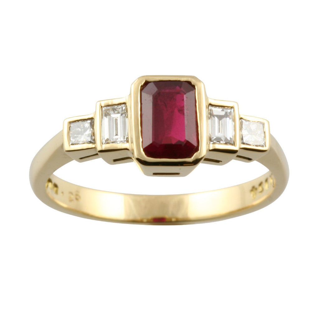 Graduated 5 Stone Diamond & Ruby Ring