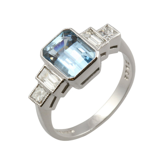 Art Deco Style Diamond & Aquamarine Ring