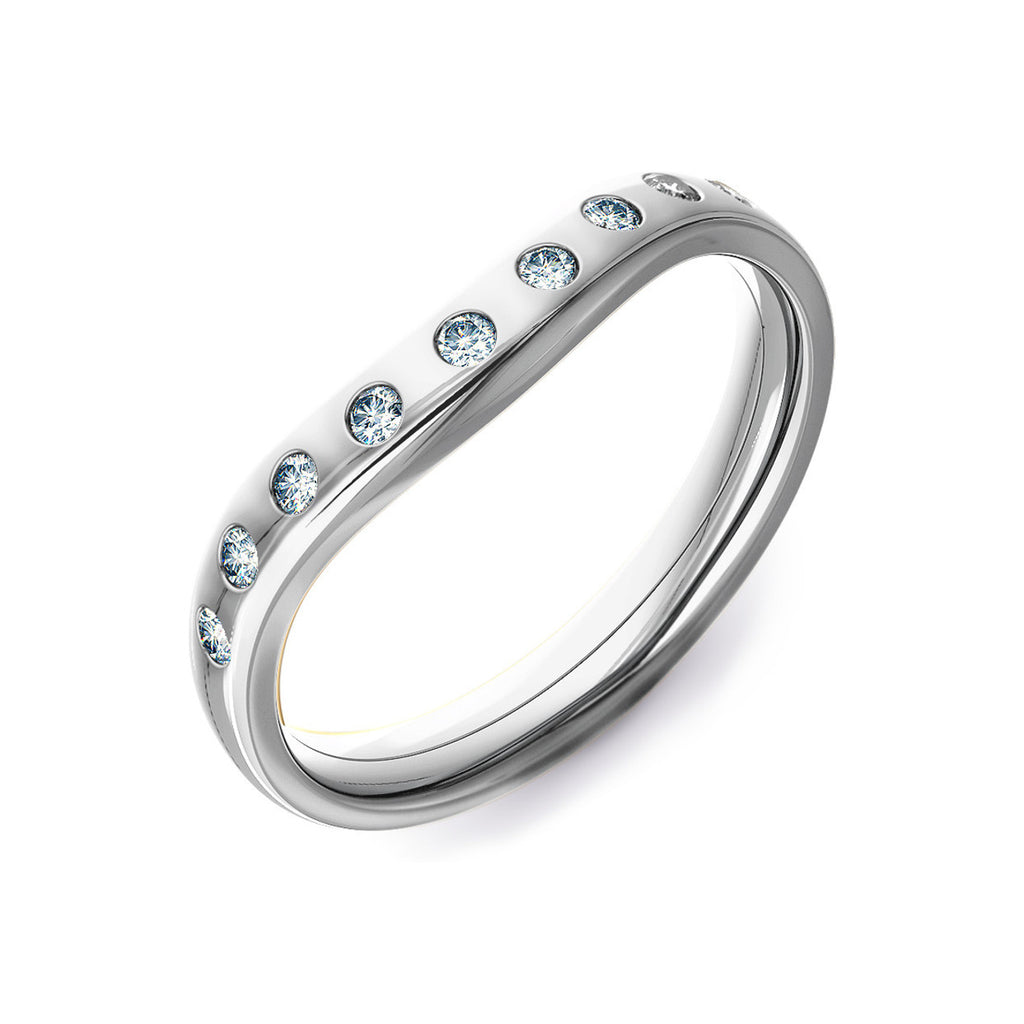 Curve Shaped Wedding Ring with 9 Diamonds