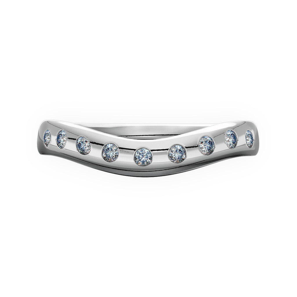 Curve Shaped Wedding Ring with 9 Diamonds