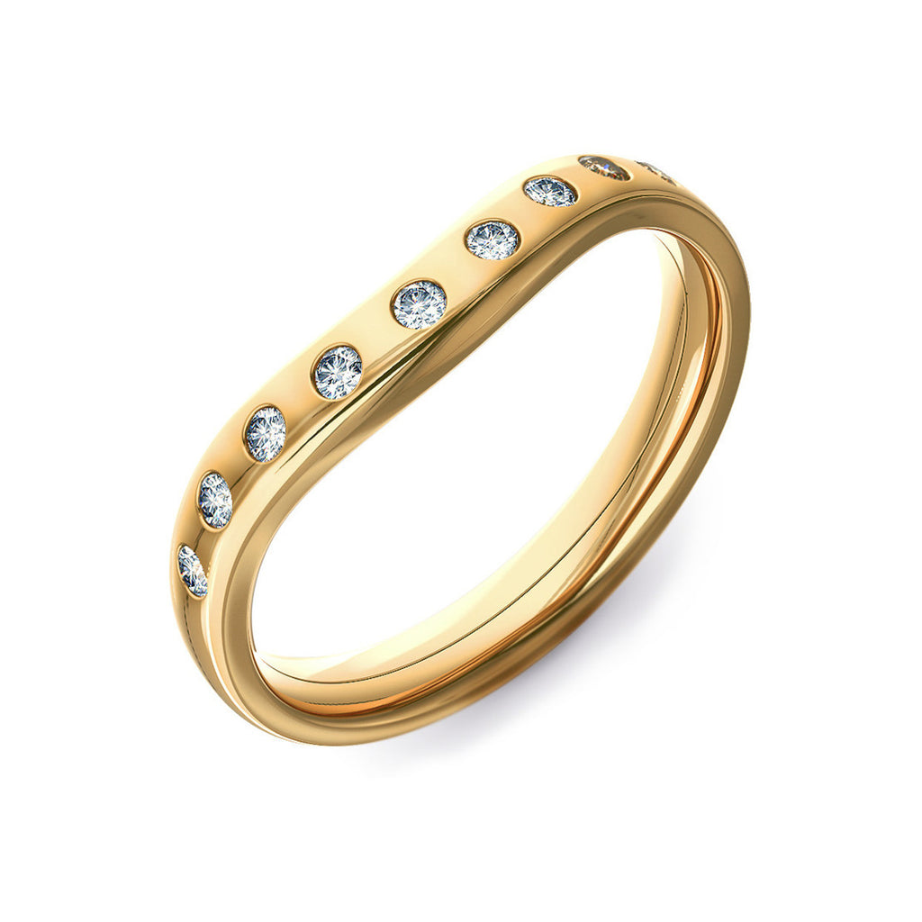 Curve Shaped Gold Wedding Ring with 9 Diamonds