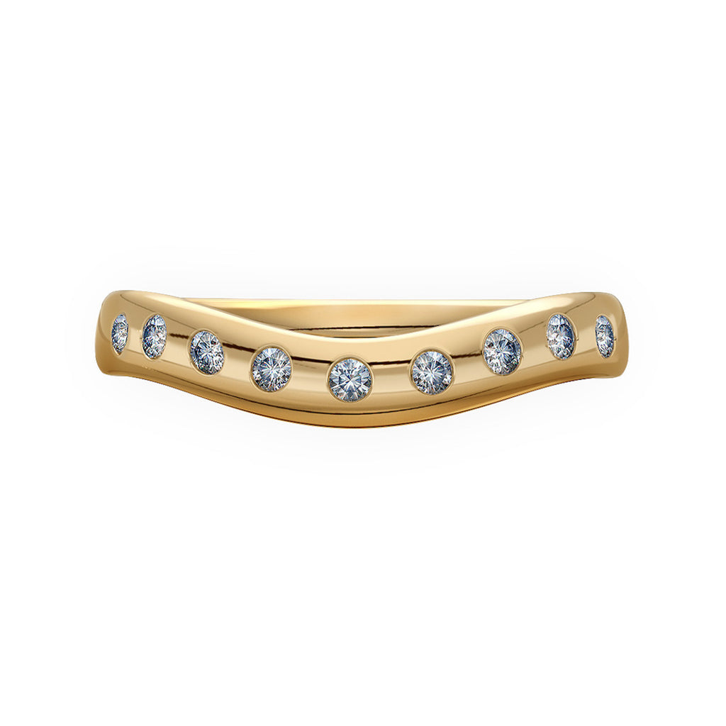 Curve Shaped Gold Wedding Ring with 9 Diamonds