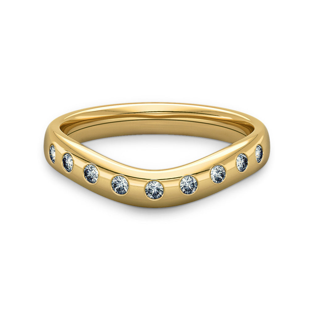 Curve Shaped Gold Wedding Ring with 9 Diamonds