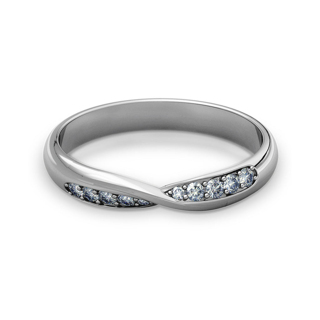 Twist Shaped Wedding Ring with Grain Set Diamonds