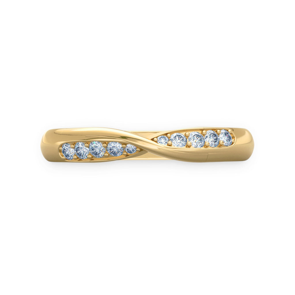 Twist Shaped Gold Wedding Ring with Grain Set Diamonds