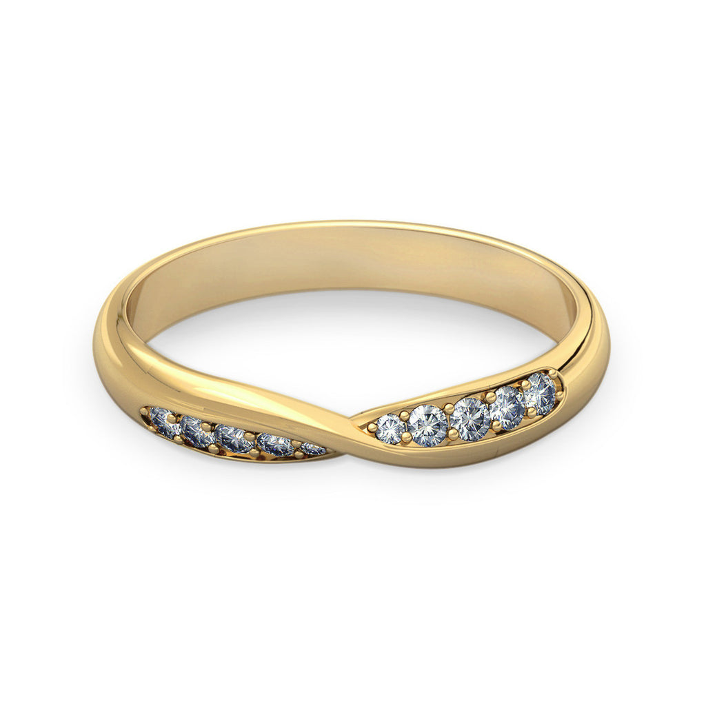 Twist Shaped Gold Wedding Ring with Grain Set Diamonds