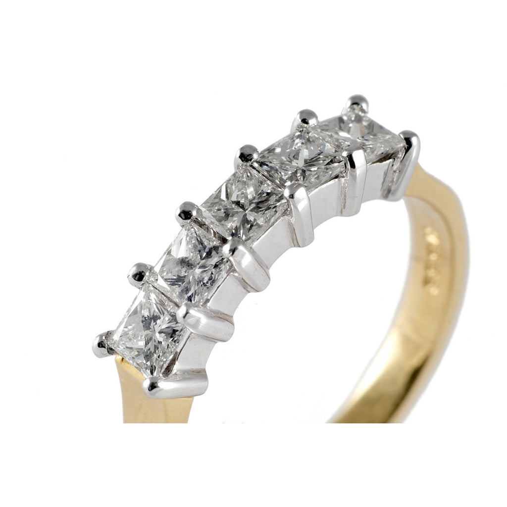 1.00 Ct Princess Diamond Gold Half Eternity Ring