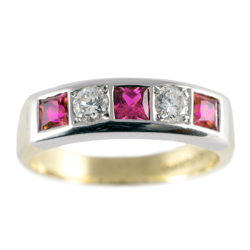 Flush Set Diamond & Ruby Half Eternity