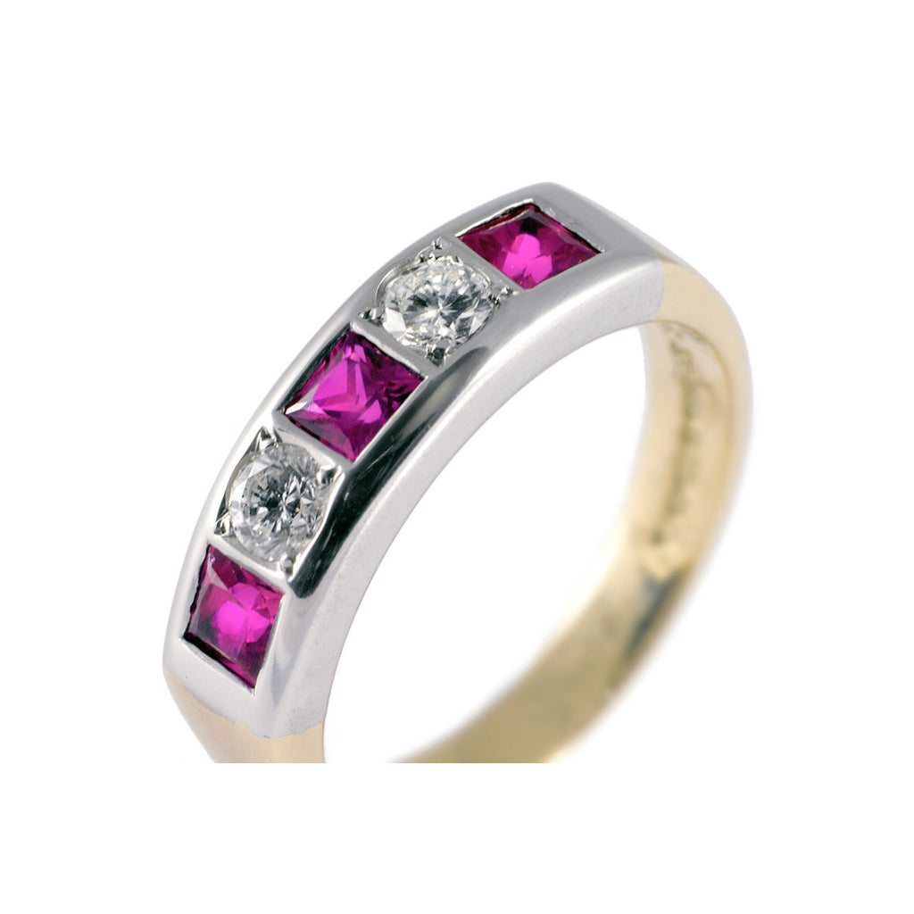 Flush Set Diamond & Ruby Half Eternity