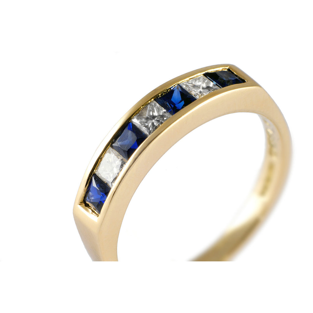 Channel Set Sapphire & Diamond Half Eternity Ring